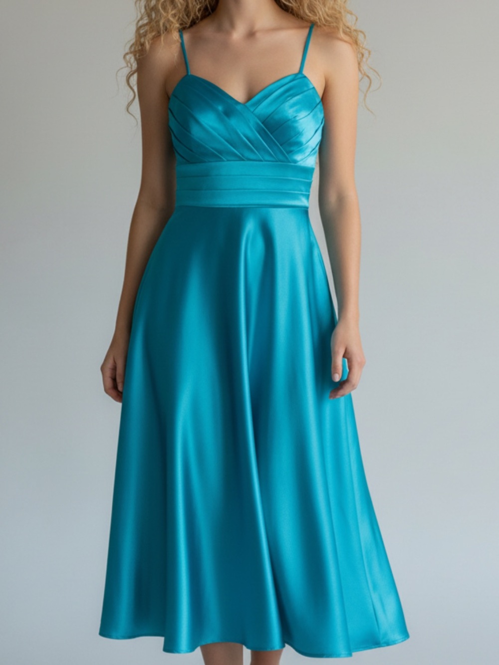 CINDERELLA DESIGN - 👗Teal Blue Satin Midi Dress